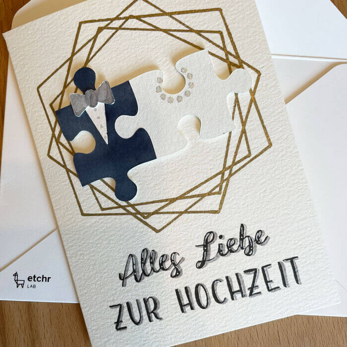 Glückwunschkarte zur Hochzeit mit Puzzleteilchen