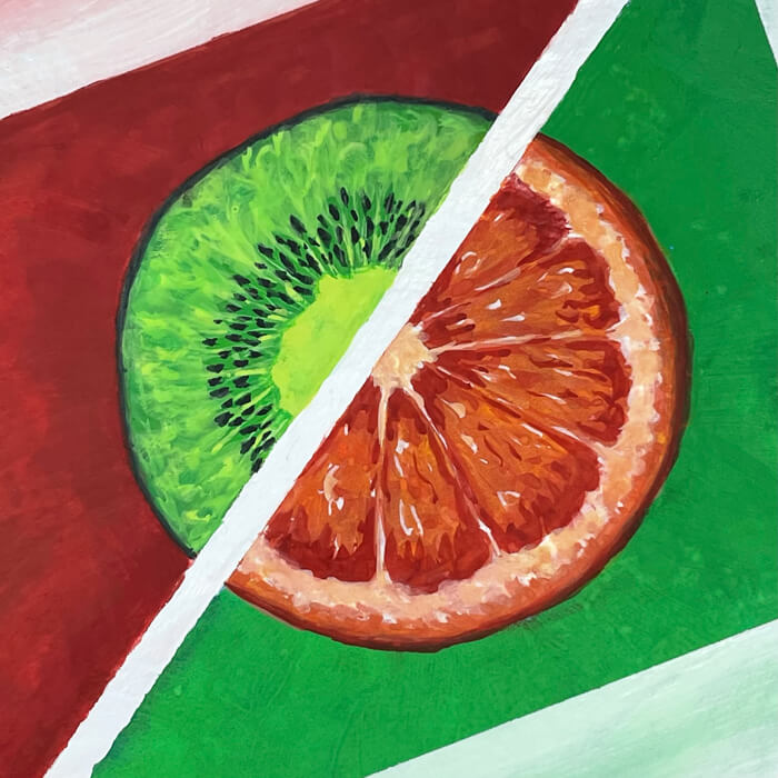 Illustration von Kiwi und Orange mit Gouache